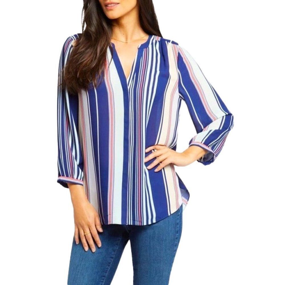 Tahari Women's Striped Blouse - Blue and White
